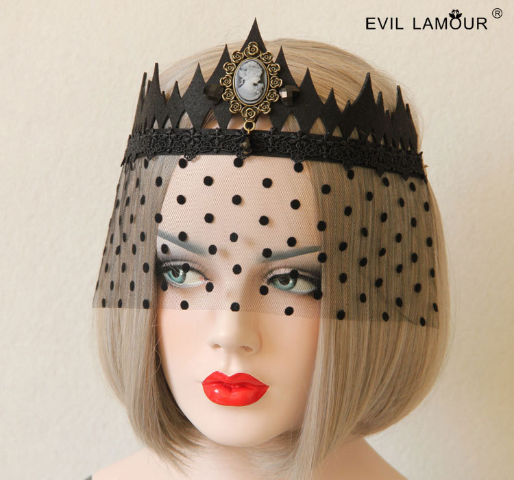 Black Crown Headband Cutout Lace Veil Sexy Party Ball Nightclub Eye mask Accessory MJ-45