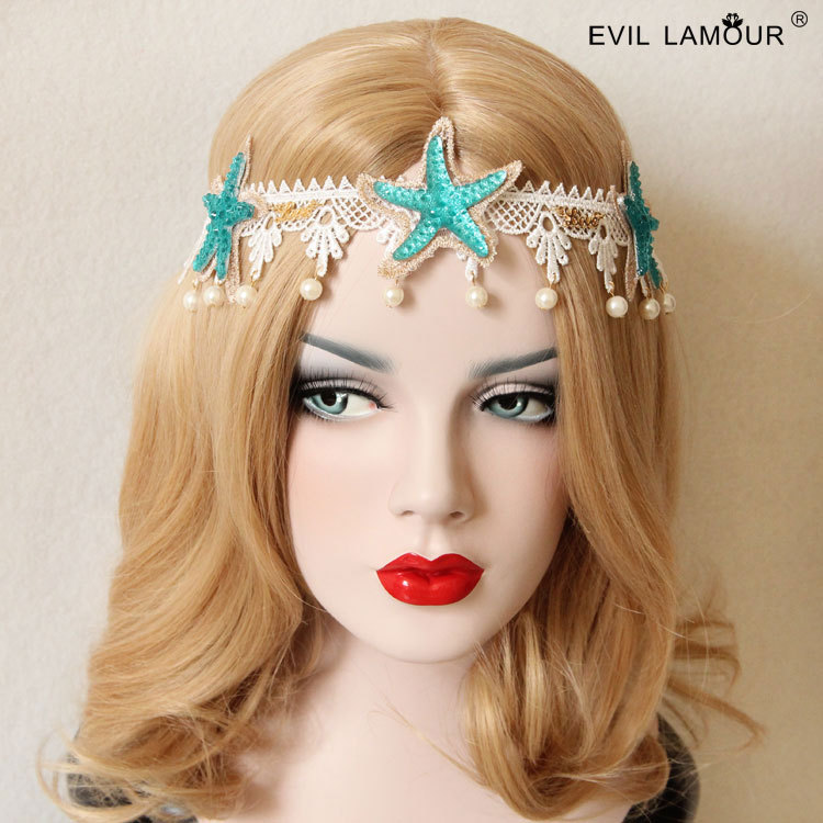 Vacation Photo Headpiece Lace Starfish Pearl Headband Christmas Floral crown Accessory FD-72