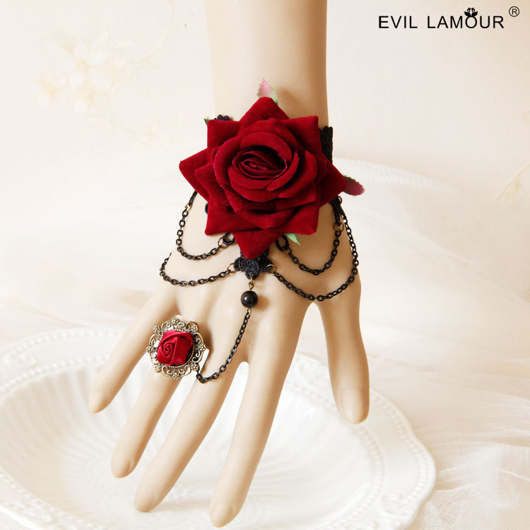 Baroque Vintage Halloween Rose Tassel Bracelet Ring Accessory WS-114