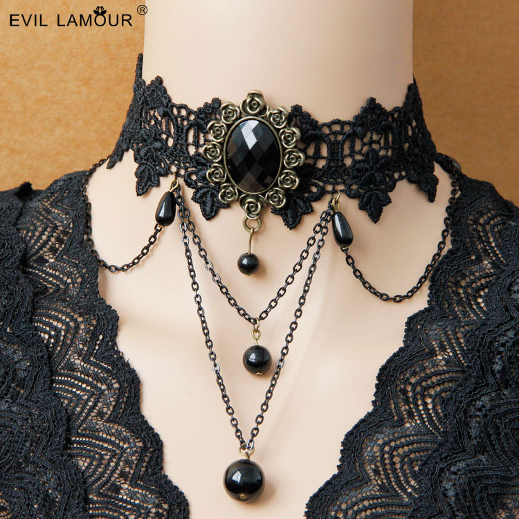 Vintage Tassel Black Lace Necklace Photo Accessory JL-214