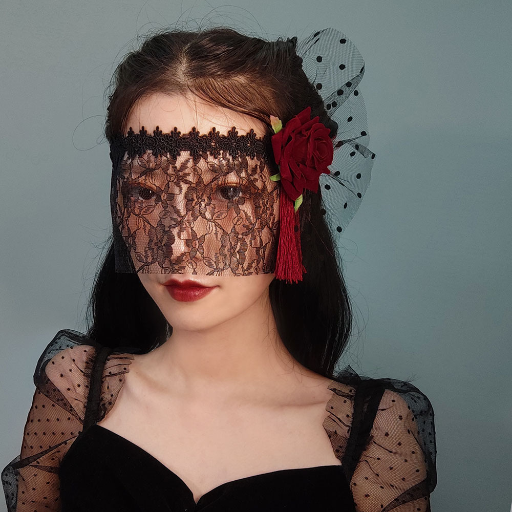 Rose Lace Mask Ball Half-face Princess Halloween Lace Veil Accessory MJ-54