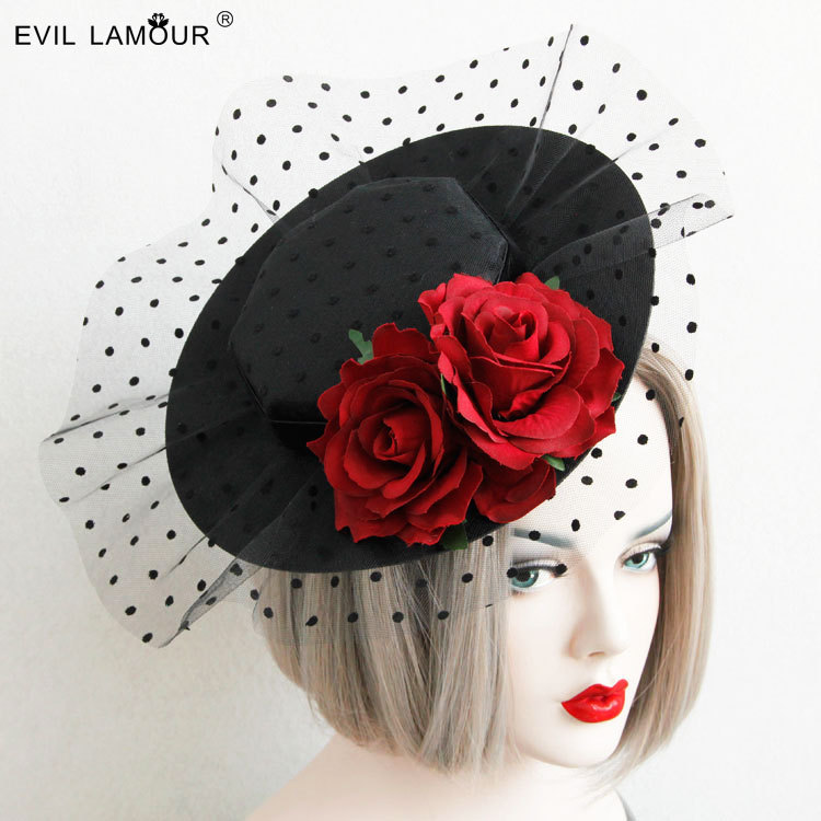 Rose Vintage Sexy Tulle Flower Hat Hair clip Nightclub Party Masquerade Accessory FJ-37
