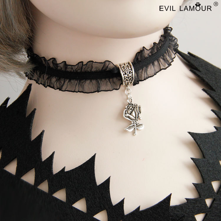 Minimal Statement Japanese Lace Necklace Rose Pendant Choker Collarbone necklace Accessory JL-41