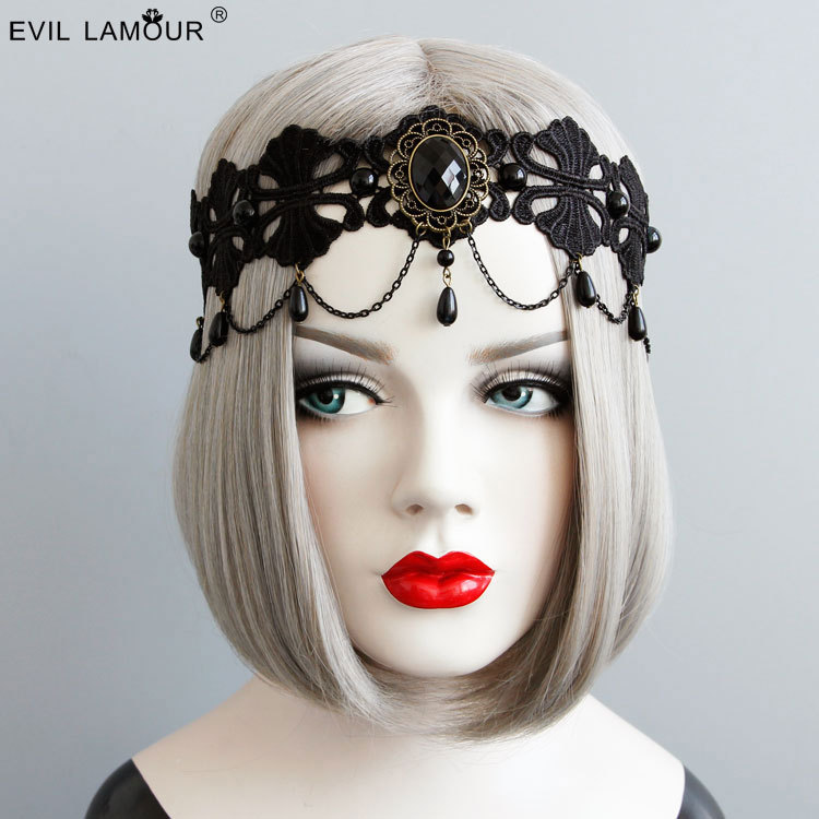 Statement Fashion Queen Forehead band Pearl Lace Headband Halloween Headband Accessory FD-42