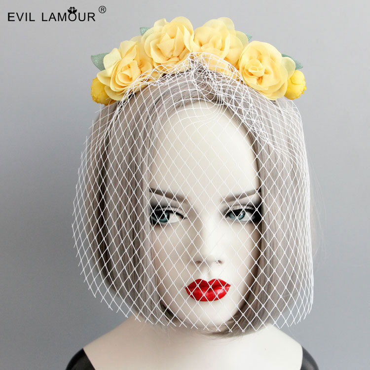Stage Performance Headband Hair accessory Veil Western Bridal Headpiece Fabric Flower Tulle FG-97