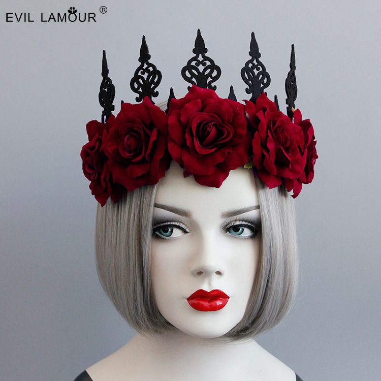 Vintage Rose Queen Headband Halloween Christmas Ball Party Crown Host Hair accessory FD-97