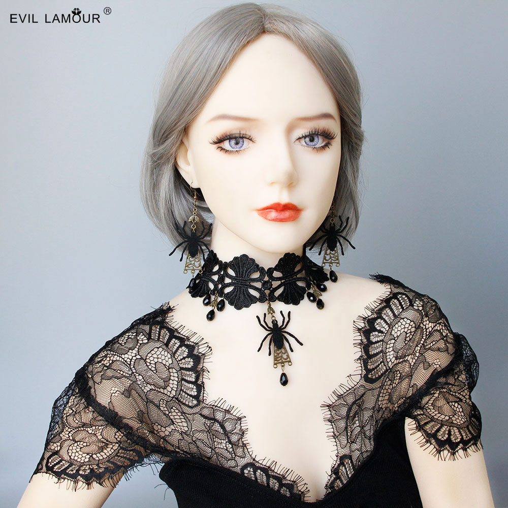 Black Statement Spider Halloween Ball Choker Women Short Collarbone Choker Necklace JL-07-1
