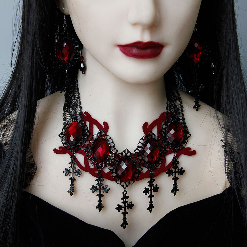 Vampire Gothic Punk Sullen makeup Accessory Statement Cross Necklace Halloween Costume JL-68-1