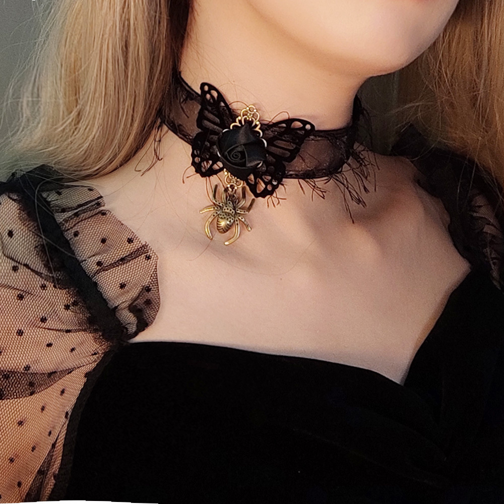 Halloween Spider Butterfly Tassel Necklace Women Statement Choker JL-175-1