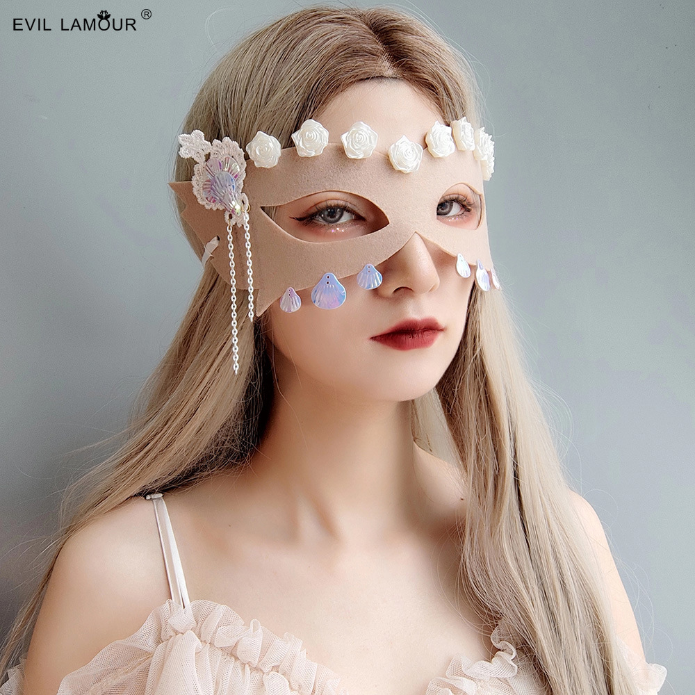 Halloween Christmas Carnival Party Mermaid Shell Tassel Mask Adult Unisex Prop MJ-92