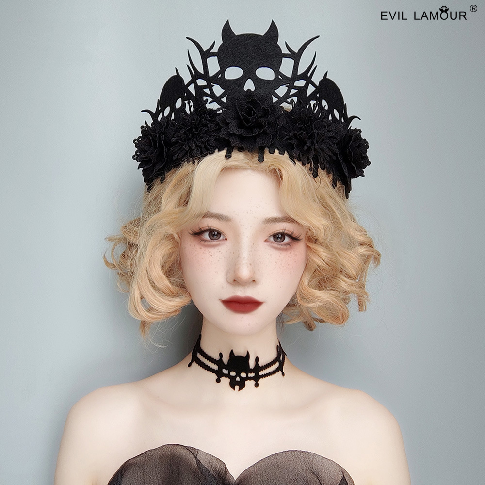 Black Reaper Witch Demon Skull Flower King Crown Halloween Ball Unisex Crown FD-114