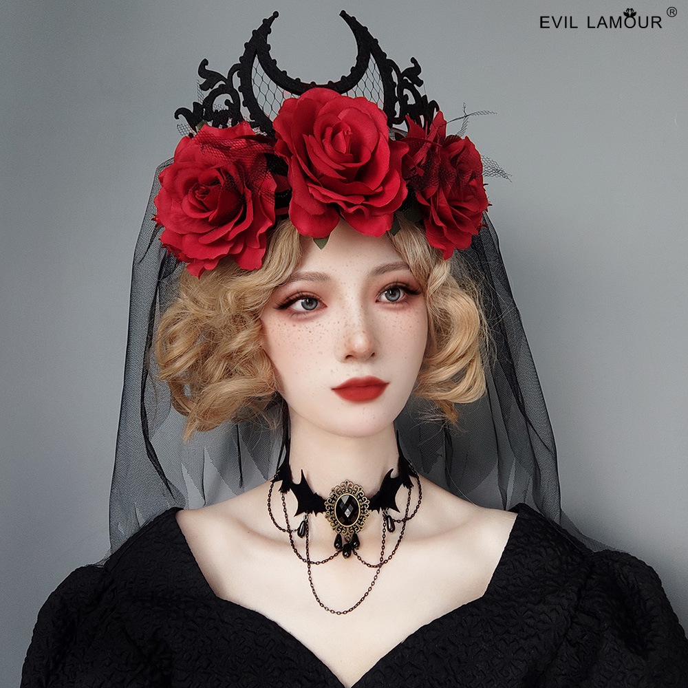 Gothic Veil Crown Reaper Demon Witch Princess Halloween King Bridal Headpiece FD-63-1