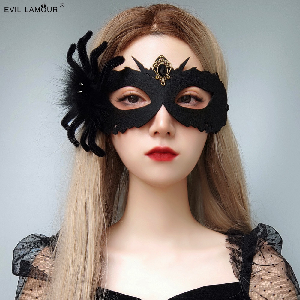 Halloween Black Spider Reaper Mask Ball Half-face Unisex Adult Performance Headpiece MJ-104