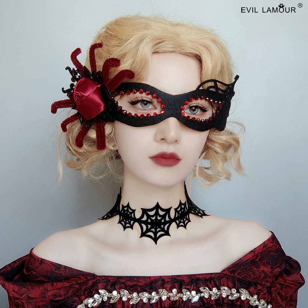 Halloween Spider Flower Rhinestone Witch Queen Mask Venice Carnival Makeup Ball MJ-26-1