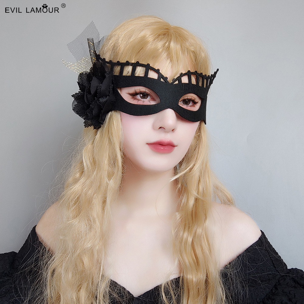Halloween Flower Tulle Half-face Ball Mask Witch Roleplay Runway Performance Costume Women MJ-44-2