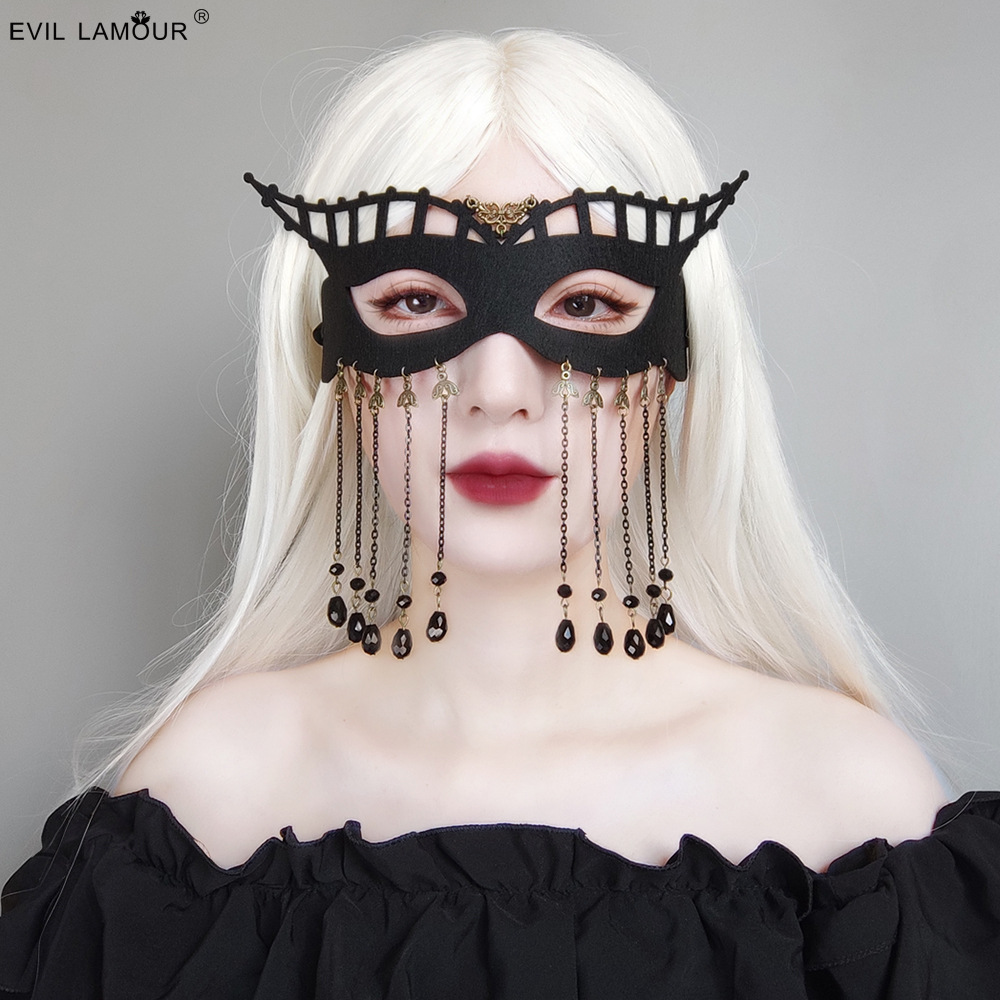 Halloween Masquerade Mask Tassel Wizard Mask Half-face Princess Adult Mask Party Women MJ-20-1