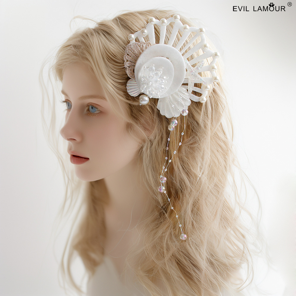 Cutout White Shell Styling Starfish Hair clip Seaside Beach Mermaid Hair accessory Women FJ-164-1