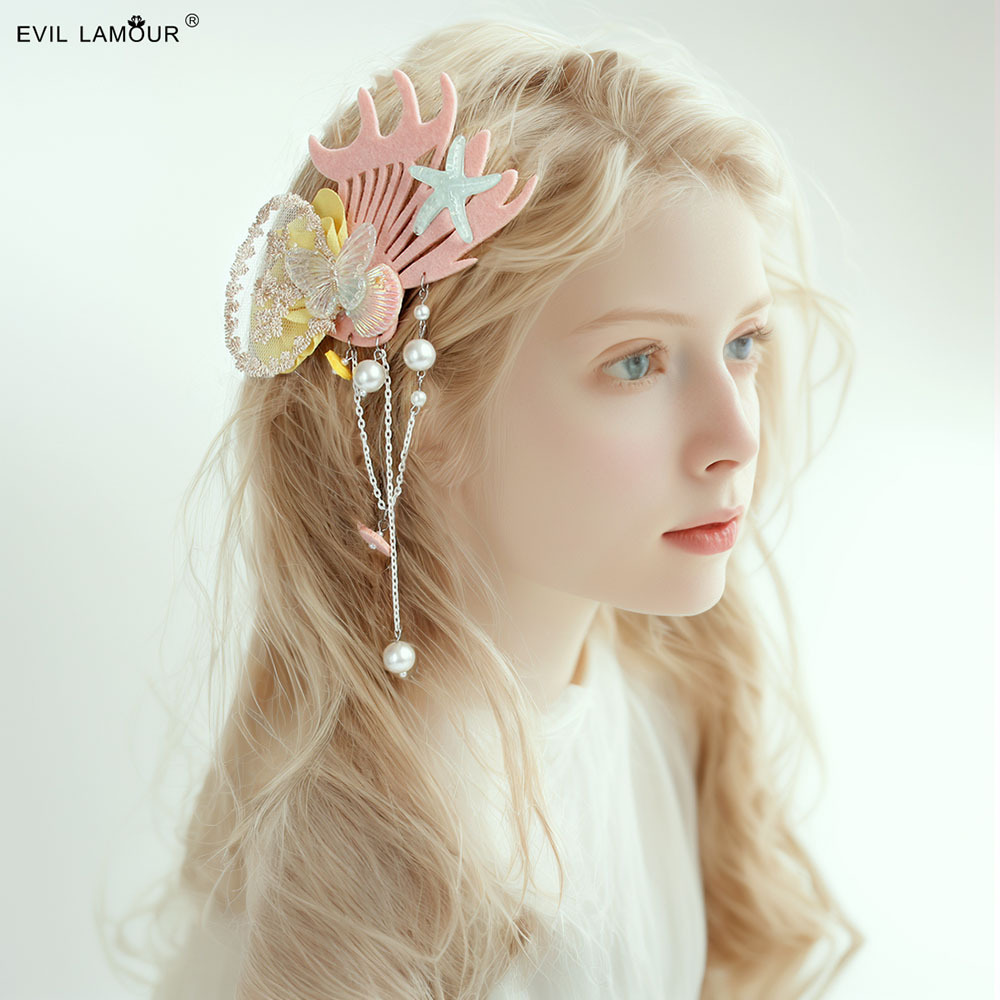 Starfish Shell Hair clip Flower Hair accessory Travel Photo Beach Vacation Accessory Women FJ-53-1