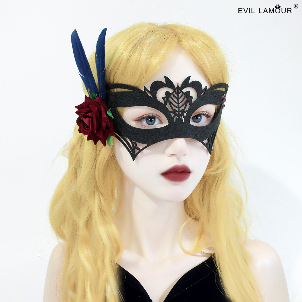 Halloween Carnival Makeup Ball Roleplay Party Mask Feather Rose Half-face Mask MJ-23-2