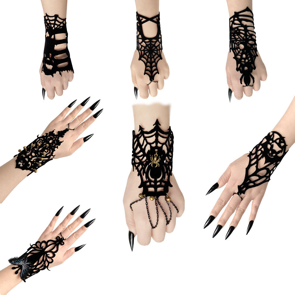 Halloween Bat Butterfly Spiderweb Finger chain Dark Bracelet Holiday Party Set