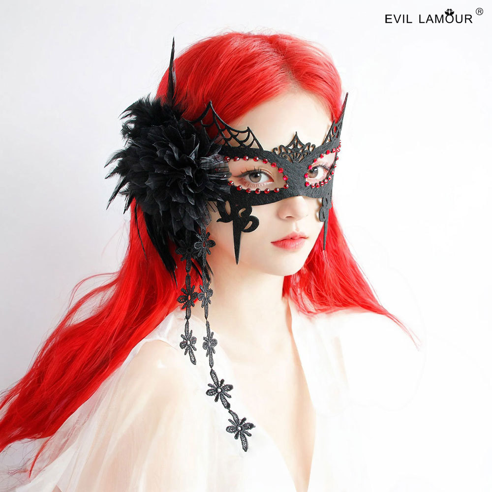 Gothic Spiderweb and Feather Mask - MJ-168