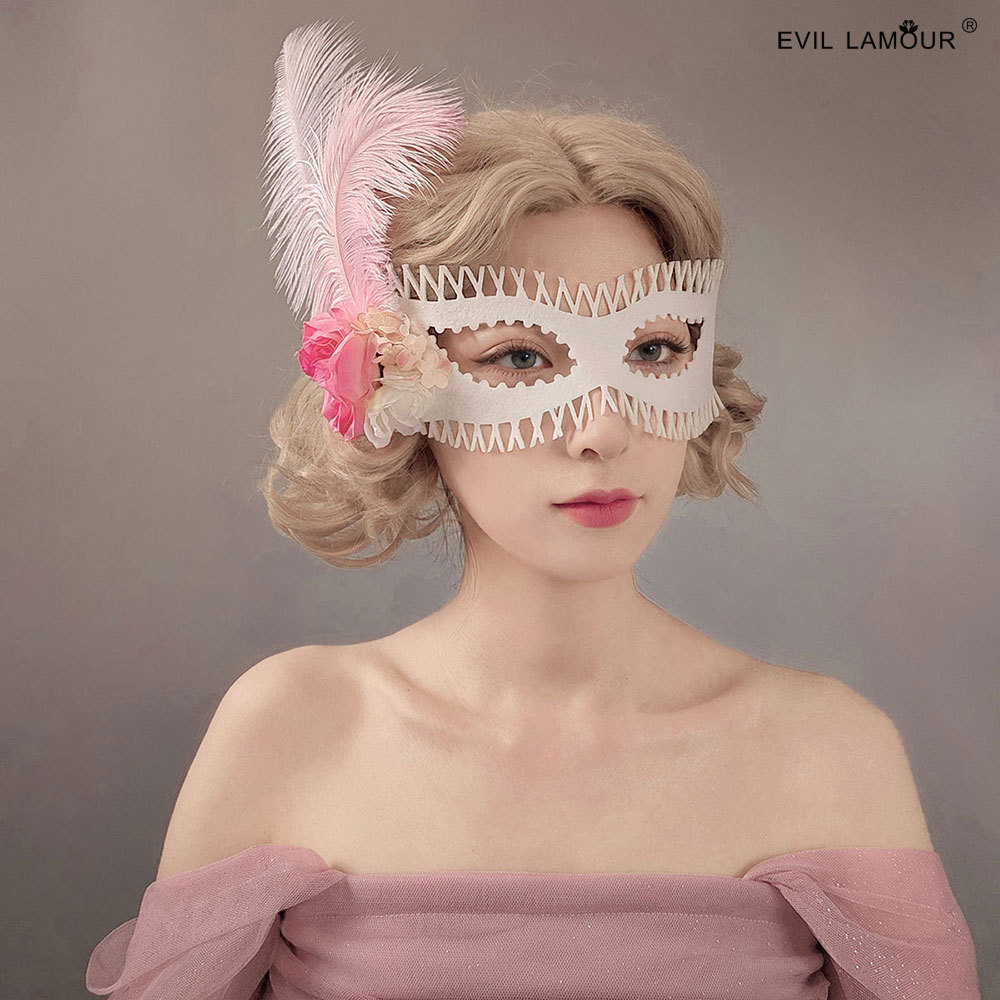 Feather Flower Half-face Princess Court Ball Mask Christmas Decor Party Prop MJ-175
