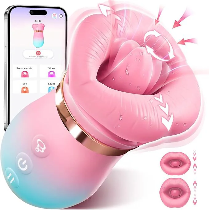 Gradient Red Lips App-Controlled Licking and Suction Vibrator for Women