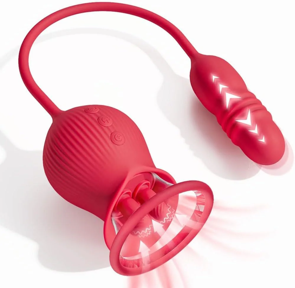 Women's Romantic Flower Dual-Tongue Suction Telescopic Vibrator — product detail