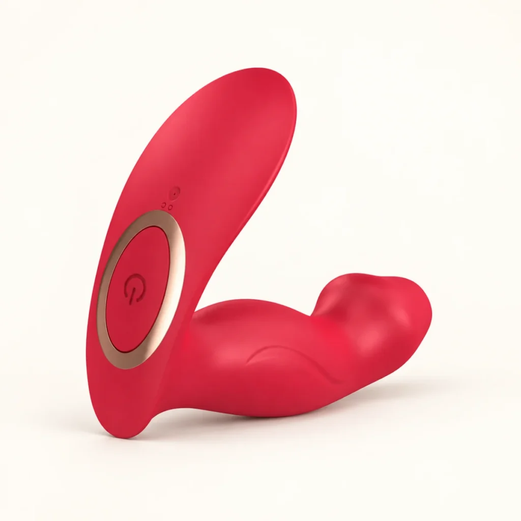 Red app-controlled wearable vibrator from the Zovelora collection