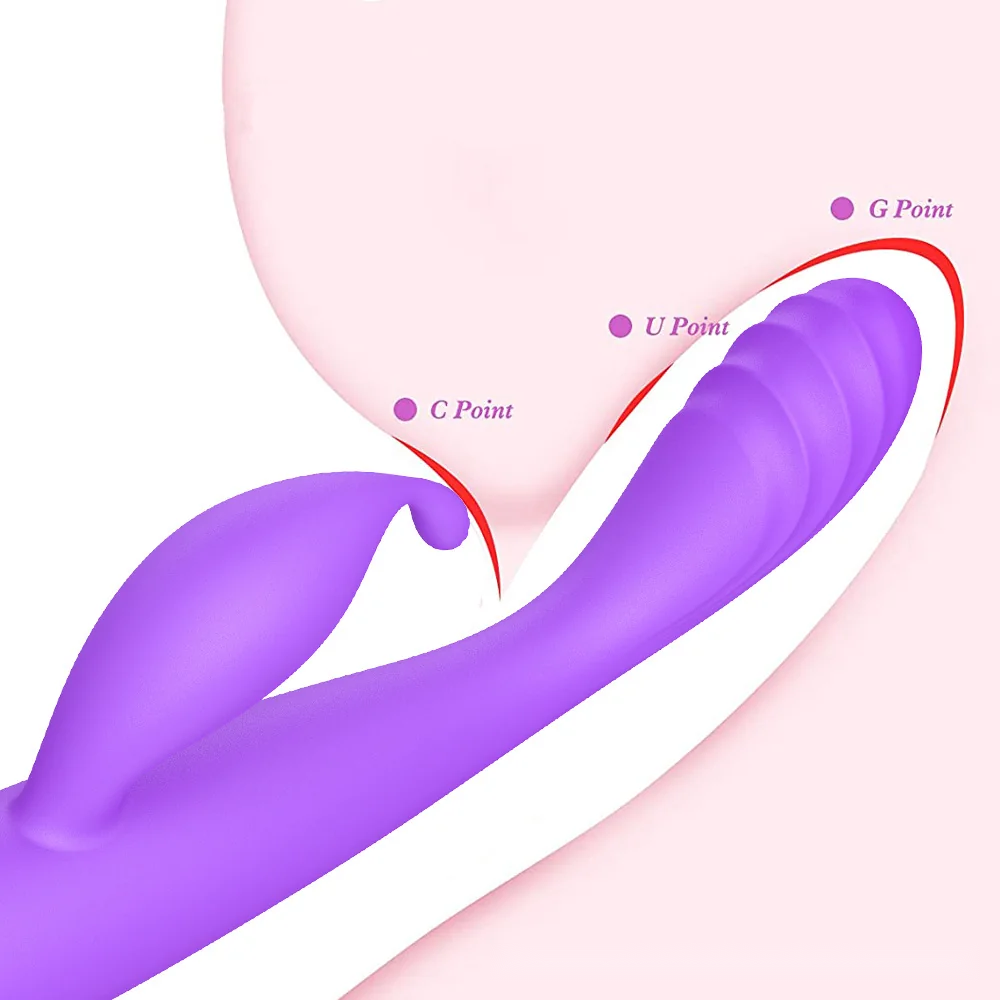 Purple curved personal massager with supplier diagram
