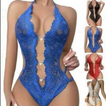 Women Tie waist Heart Accessory Lace Bodysuit