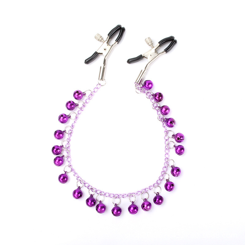 SM Purple Bell nipple clamps Chain Couples
