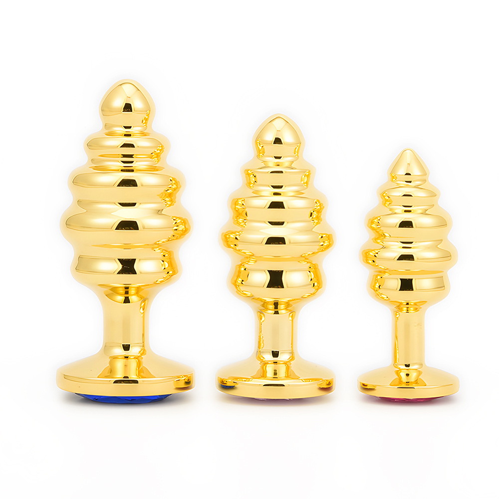 Assorted Rhinestone Round Gold Butt plug Masturbator Unisex Anal SM Toy