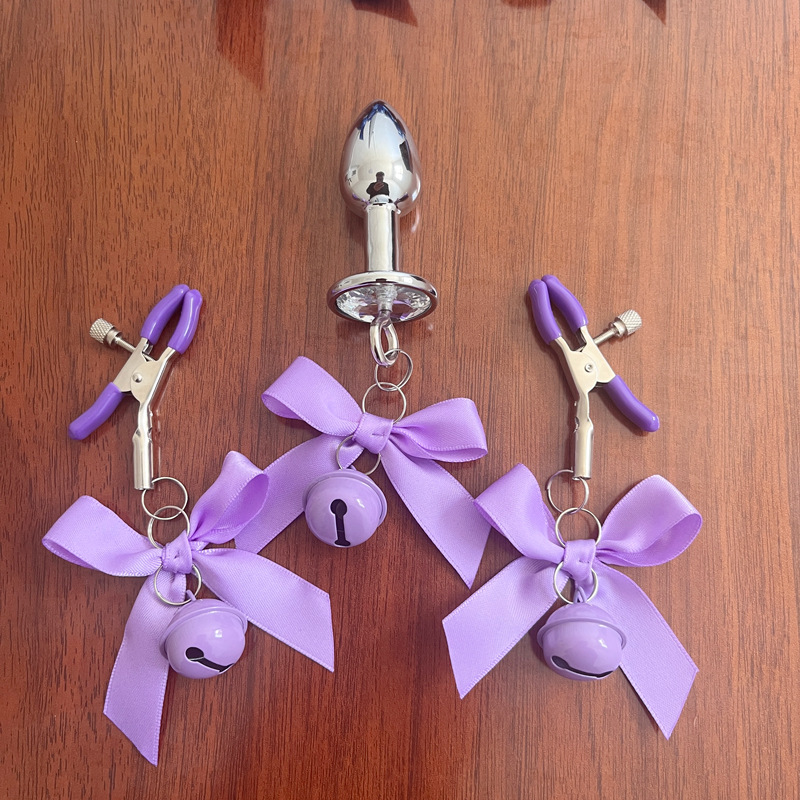 Bow Metal Bell nipple clamps Butt plug Anal beads Tail Cute Couples