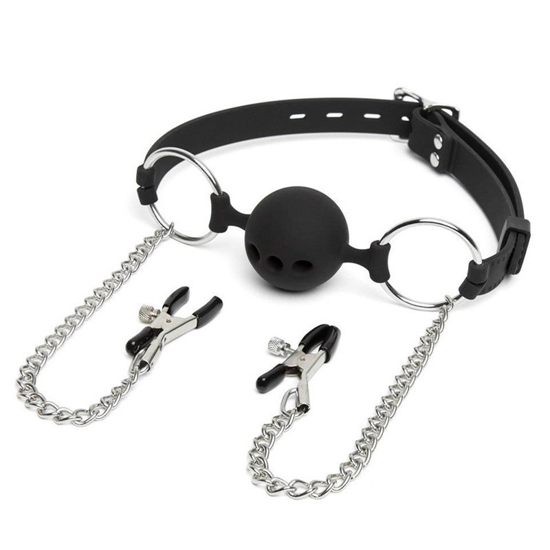 Ring Gag with Nipple Clamps - Round and Oval Options