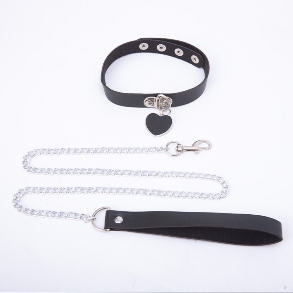 Leather Heart Neck Leash Chain Neck Bondage restraint
