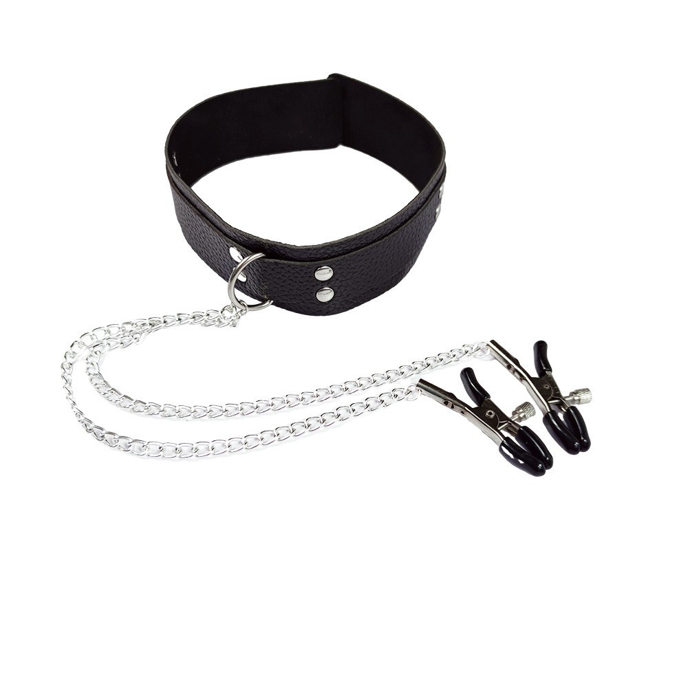 Sexy For women Leather Collar SM Prop Couples Collar Nipple clamps