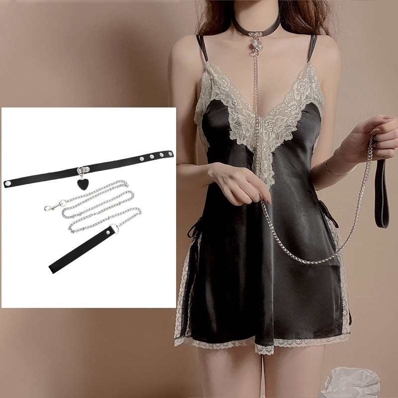PU Leather Collar Training Leash Chain Couples Adult