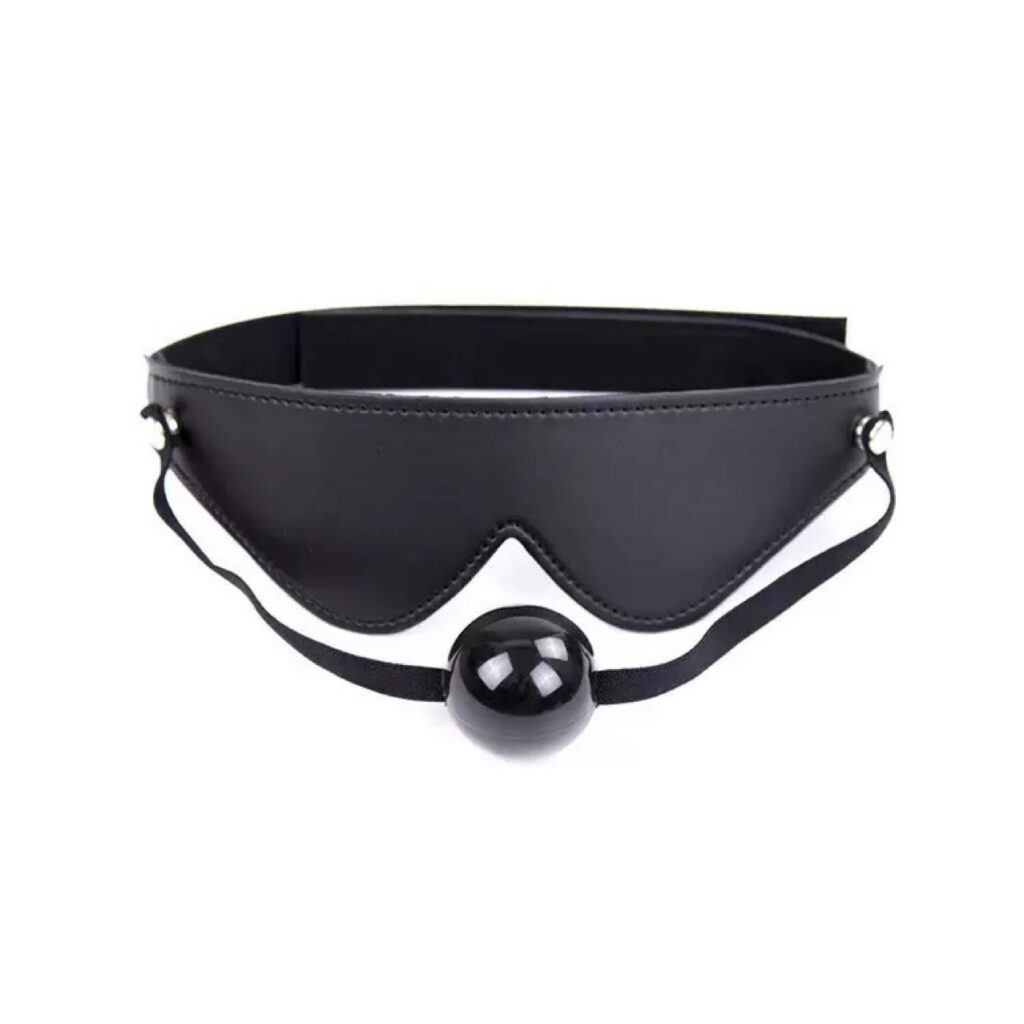 Adult Black Leather Blindfold Silicone Ball gag Training Mouth gag Mouth gag