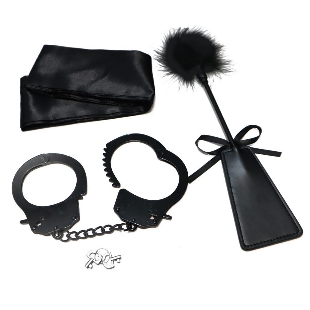 SM Training Handcuffs Blindfold Feather tickler 3-piece set Couples Restraint Bondage Adult