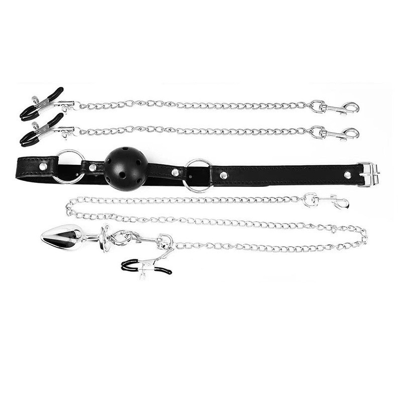 Restraint SM Bondage restraint Prop Couples Training Mouth gag Nipple clamps Ball gag Anal Butt plug