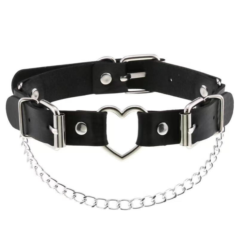 Punk Nightclub Cute Black PU Heart Collar Women Choker Collarbone Necklace Thigh band Decor Roleplay