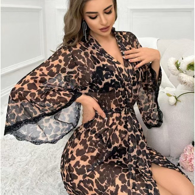 Long Leopard-Print Robe - Style 1046