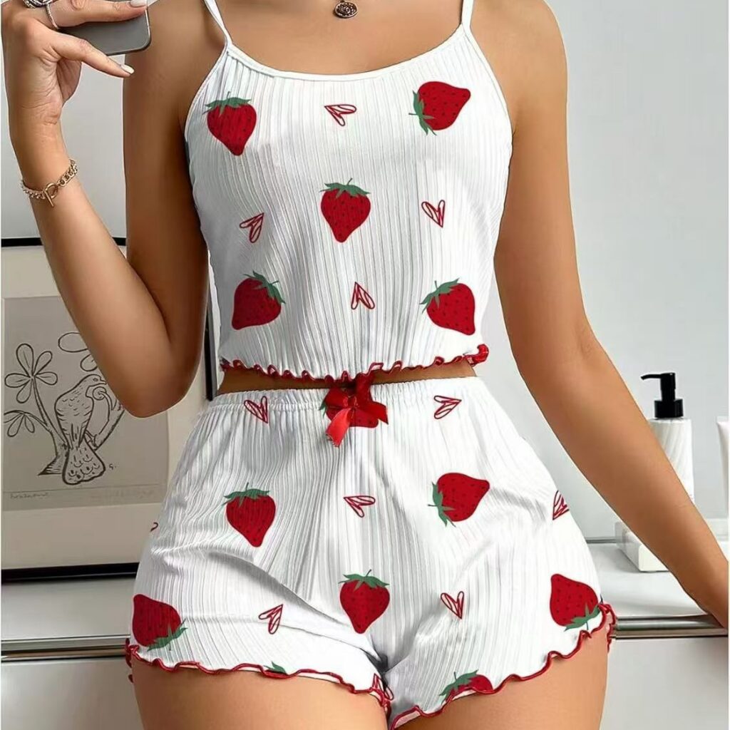 Pajama Women Heart Print Sexy Camisole Shorts Loungewear Two-piece set