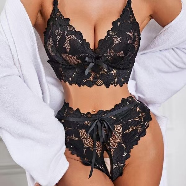 Sexy Women Lingerie Lace Sheer Camisole Crotchless Shorts 2 piece set Pajama