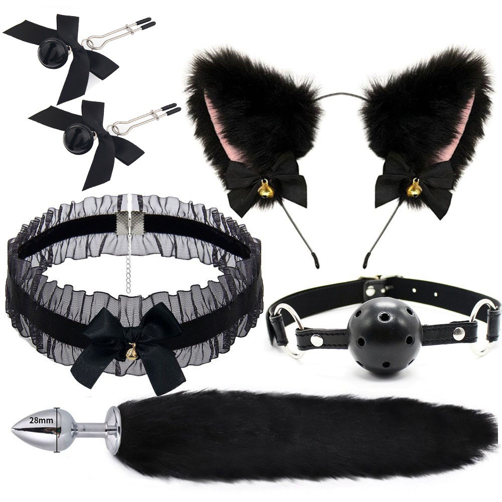 Roleplay Set SM Unisex Fox Tail Anal Butt plug Metal Set