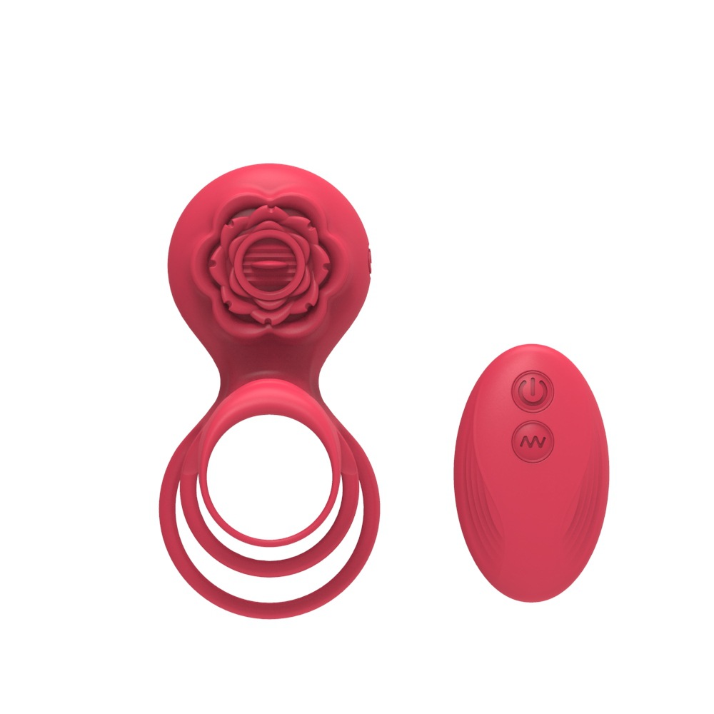 MIDU Rose Tongue Vibrating triple cock ring