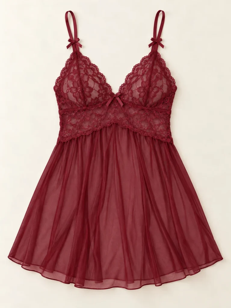 Lingerie Sexy Women Heart Mesh Slip dress Nightgown Pajama Set