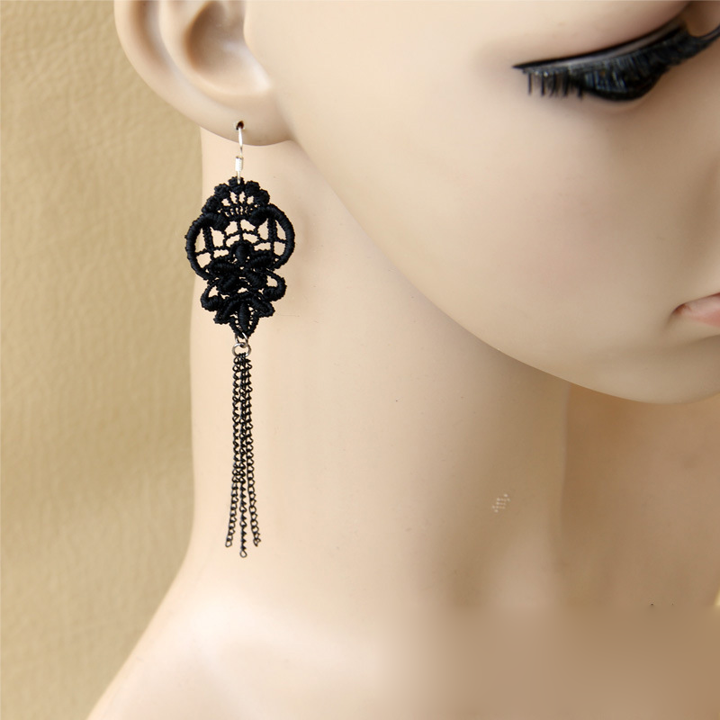 Photo Western Lace Tassel Long Earring Dangle earring Accessory EH-61