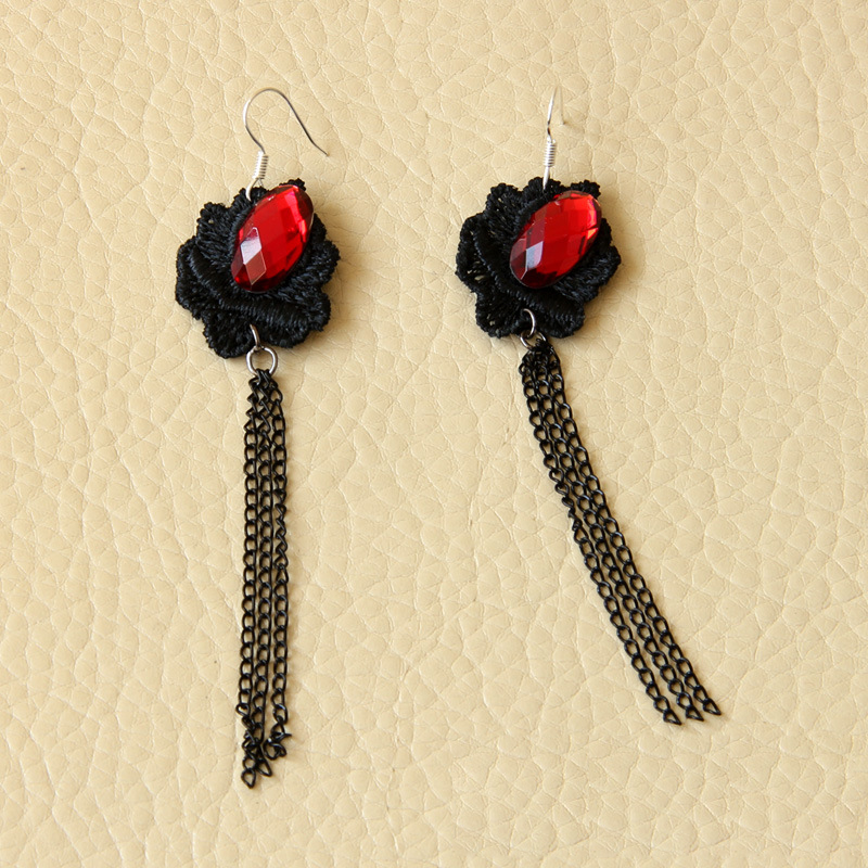 100 Photo Black Lace Gothic Tassel Earring Dangle earring EH-60